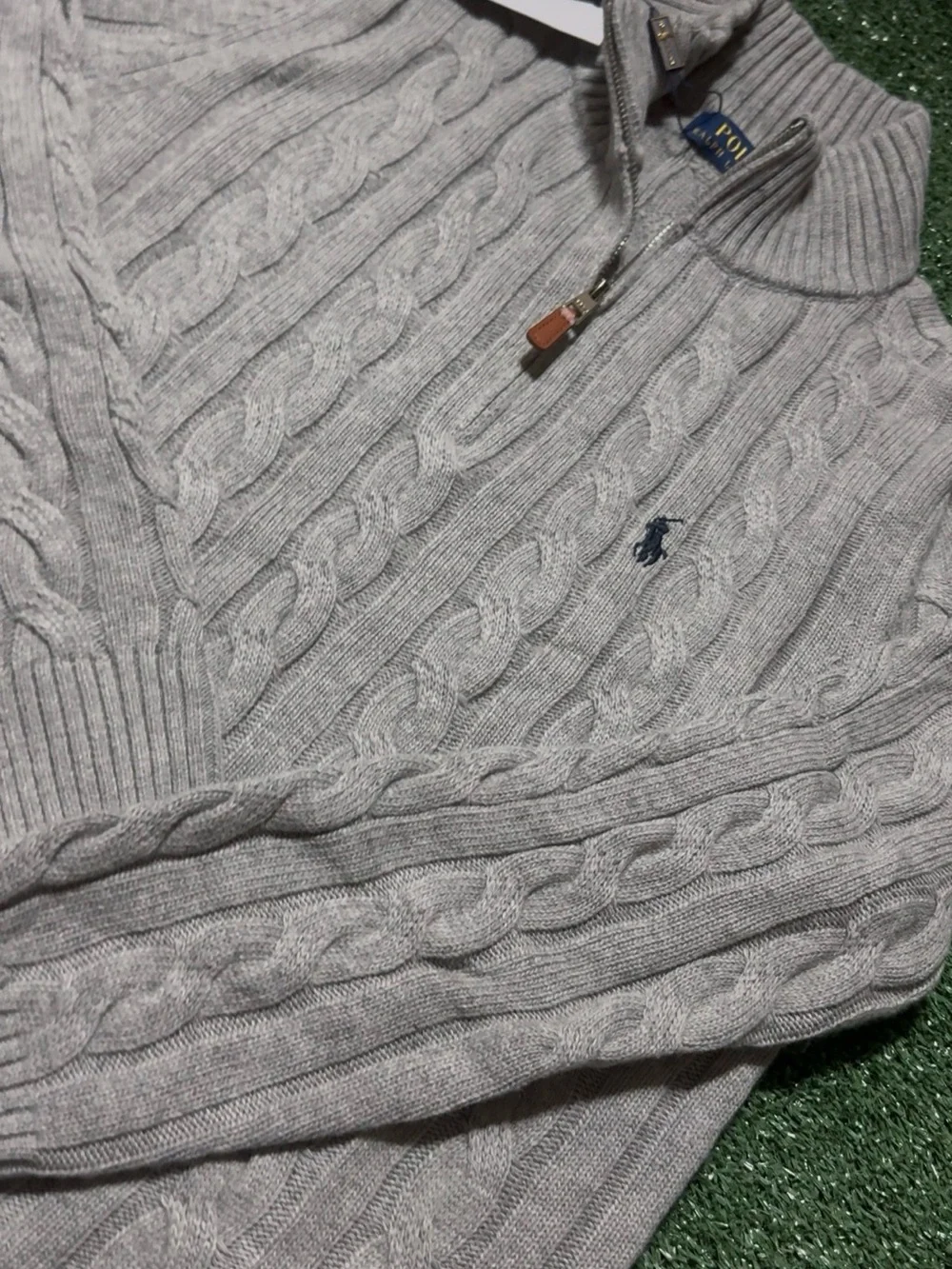 Polo by Ralph Lauren Light Gray Cable-Knit Half-Zip Sweater
